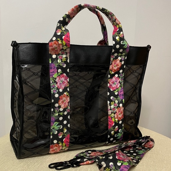 Large Betsey Johnson Clear Tote Bag Black/Multi - Picture 2 of 13